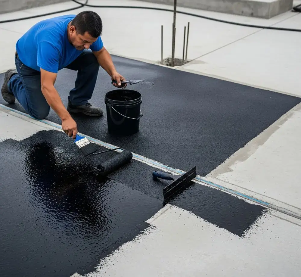 Chantier d'étanchéité asphalte coulé à chaud sur terrasse à Tanger